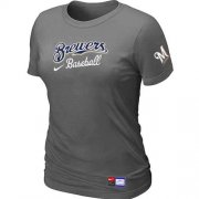 Wholesale Cheap Women's Milwaukee Brewers Nike Short Sleeve Practice MLB T-Shirt Crow Grey