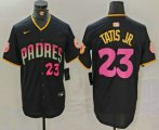 Cheap Men's San Diego Padres #23 Fernando Tatis Jr Number Black 20th Anniversary Cool Base Stitched Jersey