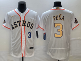 Wholesale Cheap Men's Houston Astros #3 Jeremy Pena Number 2023 White Gold World Serise Champions Patch Flex Base Stitched Jersey