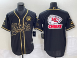 Wholesale Cheap Men's Kansas City Chiefs Big Logo Black Gold Cool Base Stitched Baseball Jersey