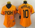 Wholesale Cheap Women's Pittsburgh Pirates #10 Bryan Reynolds Number Yellowd 2023 City Connect Stitched Jersey