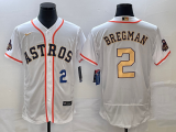 Wholesale Cheap Men's Houston Astros #2 Alex Bregman Number 2023 White Gold World Serise Champions Patch Flex Base Stitched Jersey