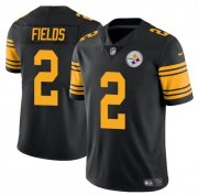 Cheap Men's Pittsburgh Steelers #2 Justin Fields Black Color Rush Vapor Limited Football Stitched Jersey