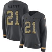 Wholesale Cheap Nike Cowboys #21 Ezekiel Elliott Anthracite Salute to Service Women's Stitched NFL Limited Therma Long Sleeve Jersey