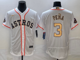 Wholesale Cheap Men's Houston Astros #3 Jeremy Pena 2023 White Gold World Serise Champions Patch Flex Base Stitched Jersey