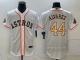 Wholesale Cheap Men's Houston Astros #44 Yordan Alvarez 2023 White Gold World Serise Champions Patch Flex Base Stitched Jersey