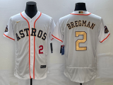 Wholesale Cheap Men's Houston Astros #2 Alex Bregman Number 2023 White Gold World Serise Champions Patch Flex Base Stitched Jersey1