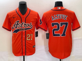 Wholesale Cheap Men's Houston Astros #27 Jose Altuve Number Orange With Patch Cool Base Stitched Baseball Jersey