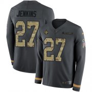 Wholesale Cheap Nike Saints #27 Malcolm Jenkins Anthracite Salute to Service Men's Stitched NFL Limited Therma Long Sleeve Jersey