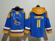 Cheap Men's Golden State Warriors #11 Klay Thompson Blue Yellow Lace-Up Pullover Hoodie