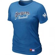 Wholesale Cheap Women's Milwaukee Brewers Nike Short Sleeve Practice MLB T-Shirt Indigo Blue